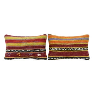 Anatolian Kilim Lumbar Pillow Cover 12'' X 20'' - Set of Two For Sale