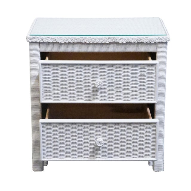 1980s Lexington / Henry Link Country Cottage Style 24" White Wicker Two Drawer Nightstand 477-621 For Sale - Image 5 of 14