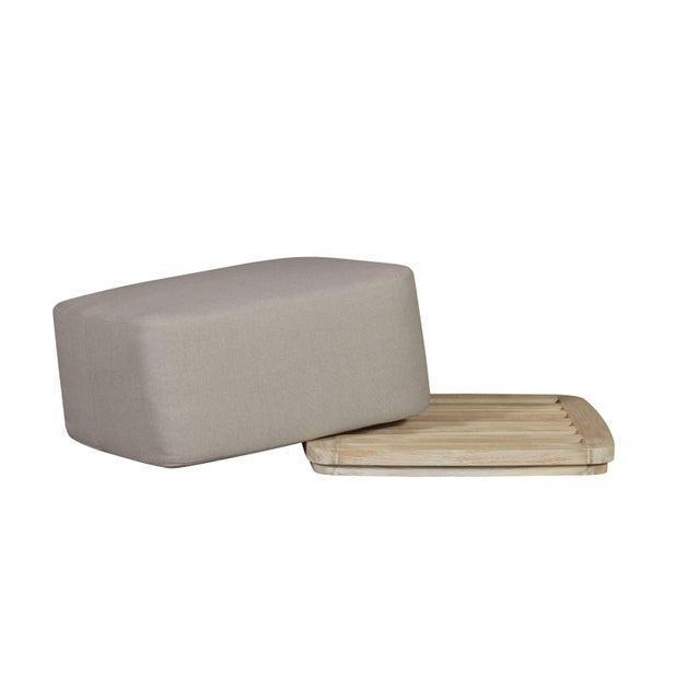 Gray Eclipse Outdoor Solid Teak Wood Ottoman Natural Look - Gray Fabric For Sale - Image 8 of 9