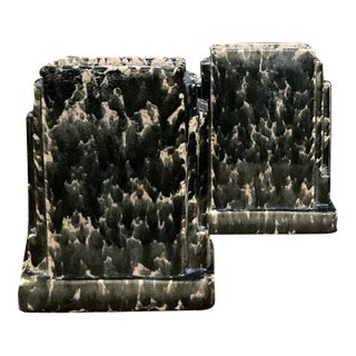 Pair of Art Deco Ceramic Vases – Marble Effect Glaze, 1920s–1930s For Sale