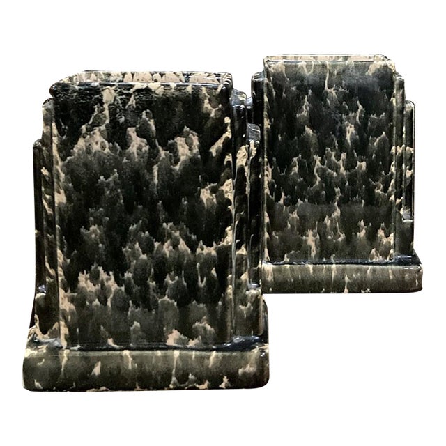 Pair of Art Deco Ceramic Vases – Marble Effect Glaze, 1920s–1930s For Sale