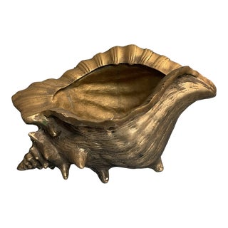 Mid Century Solid Brass Conch Shell Planter For Sale