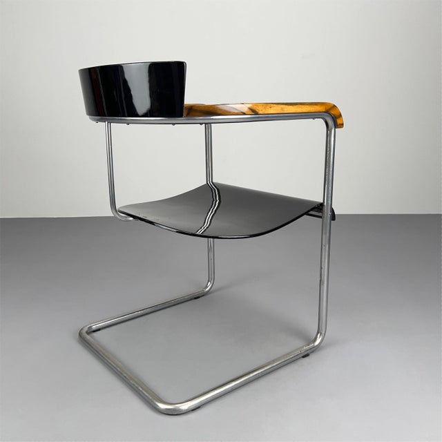Model H-128 Black Steel Tube Cantilever Chair by Jindrich Halabala for Up Závody, 1930s For Sale - Image 4 of 15