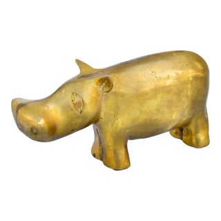 Mid 20th Century Handcrafted Americana Brass Hippo Figurine Accent For Sale
