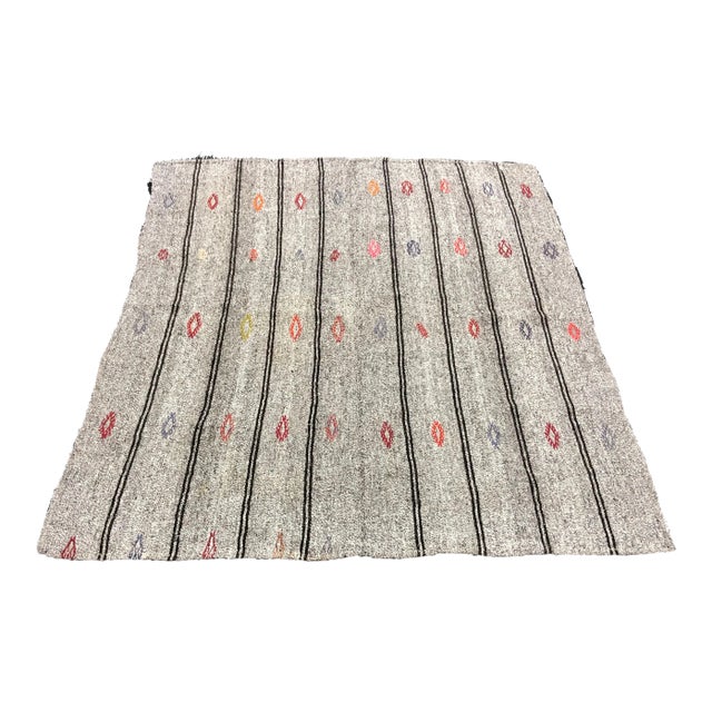 1960s Vintage Turkish Striped Design Handmade Wool Kilim Area Rug - 5′6″ × 6′6″ For Sale