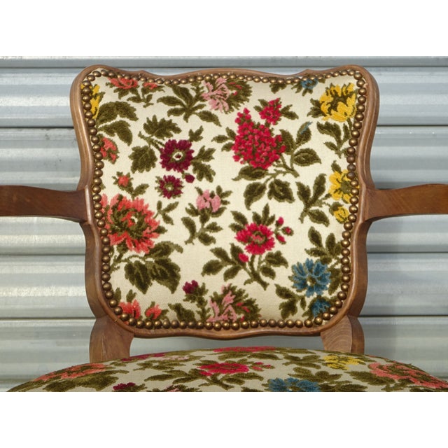 Wood Louis XV Convertible Armchair with Brocade Fabric, 1950s For Sale - Image 7 of 18