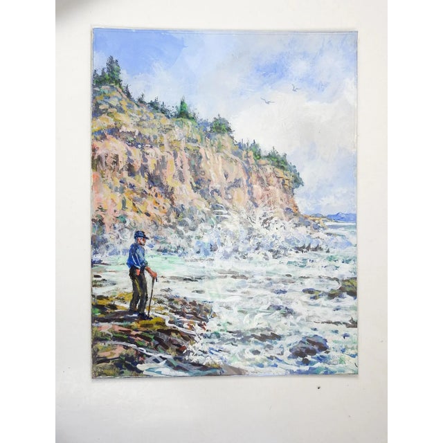Rustic Coastal Cliffs Landscape Painting by Simon Michael For Sale - Image 3 of 4