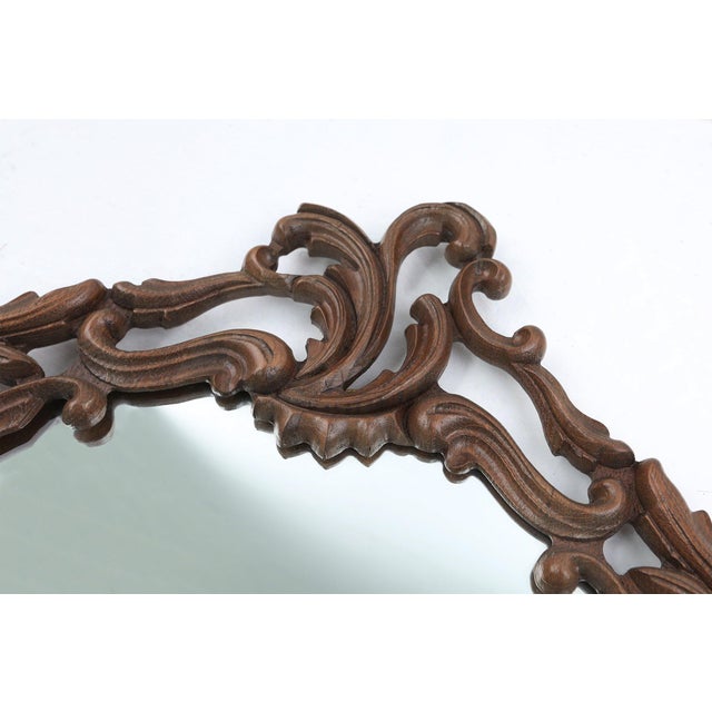 1950s Baroque Mirror with Hand Carved Oak Ornated Frame, France, 1950s For Sale - Image 5 of 11