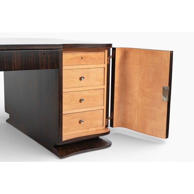 Exceptional Antique Art Deco Large Macassar Ebony Wood Executive Desk For Sale - Image 4 of 13