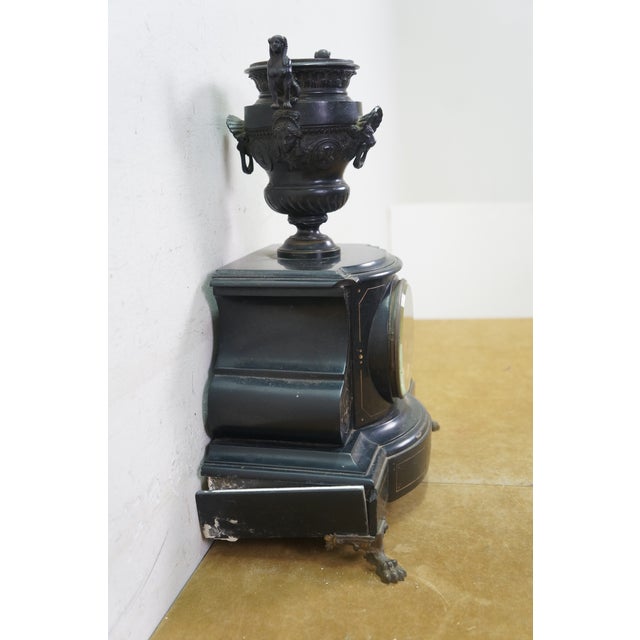 Antique French Michelant Laligant Black Slate Cassolette Trophy Urn Mantle Clock 16" For Sale - Image 6 of 17