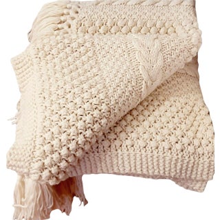 Vintage Hand-Knitted Celtic Fisherman's Pattern Throw Blanket For Sale