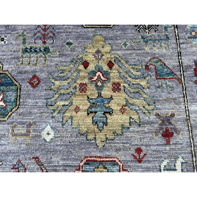 8.4x9.7 Oushak Design Carpet With Animals, Lavender Grey For Sale - Image 10 of 11