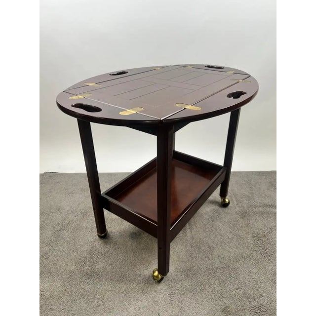 English Style Bombay Company Butler's Tray Table Cherry Wood Drop Leaf Serving For Sale - Image 11 of 17
