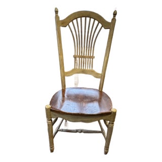 Vintage 1999 French Country Wheatback Dining Chair Solid Wood Made in Slovenia For Sale