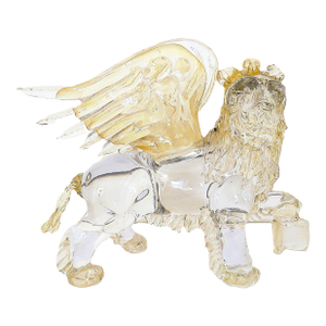 Large Murano Glass the Winged Lion of St. Marco Sculpture Signed Mario Badioli Venetian Italian Gold Flecks 1987