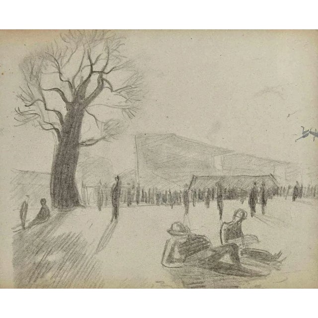 The Park is an original Drawing on paper realized by French painter Norbert Meyre in the mid-20 century. Drawing in...