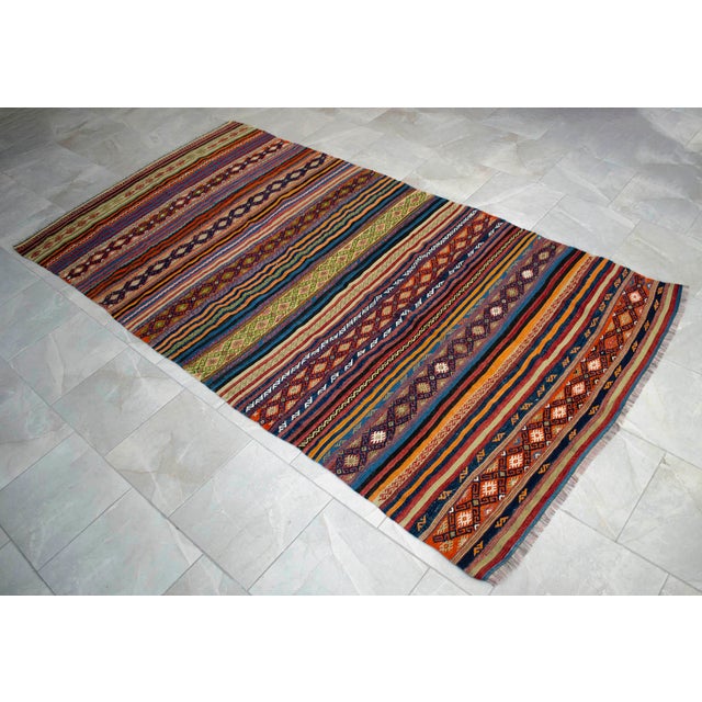 1960s Hand Woven Turkish Kilim Colorful Flat Weave Area Rug For Sale - Image 6 of 10