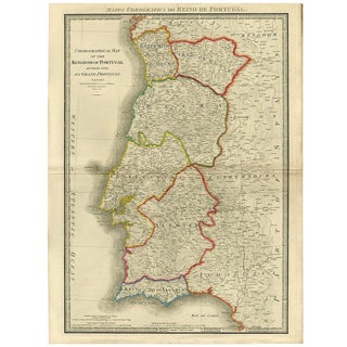 Large Handcolored Engraved Map of the Kingdom of Portugal, 1854 For Sale
