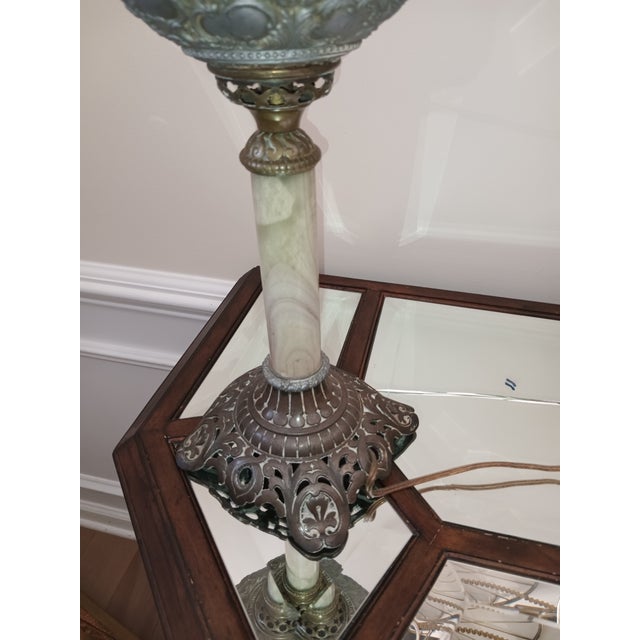 Metal Antique Bradley & Hubbard Banquet Onyx Lamp Own a Masterpiece of Victorian Elegance: Authentic For Sale - Image 7 of 12