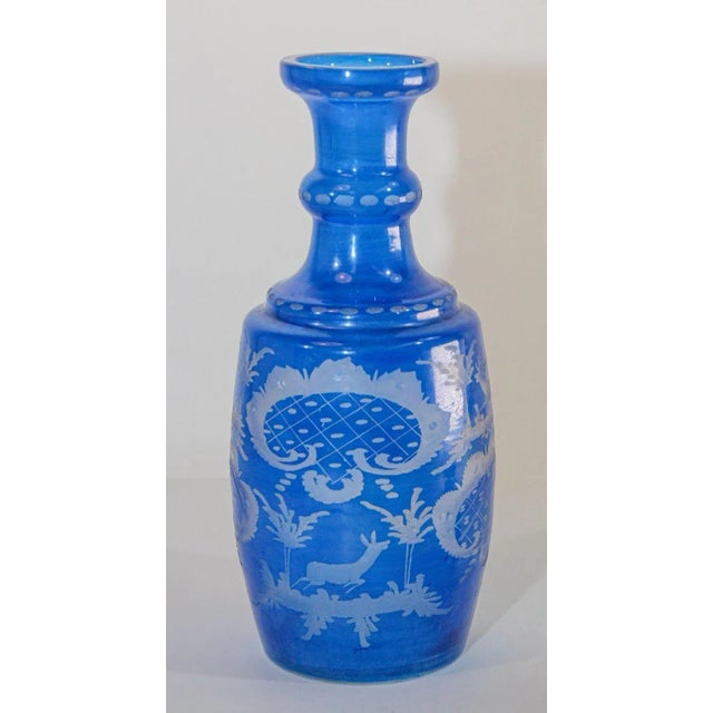 Antique Bohemian Blue Engraved Glass Bottle Covered Decanter For Sale - Image 10 of 13