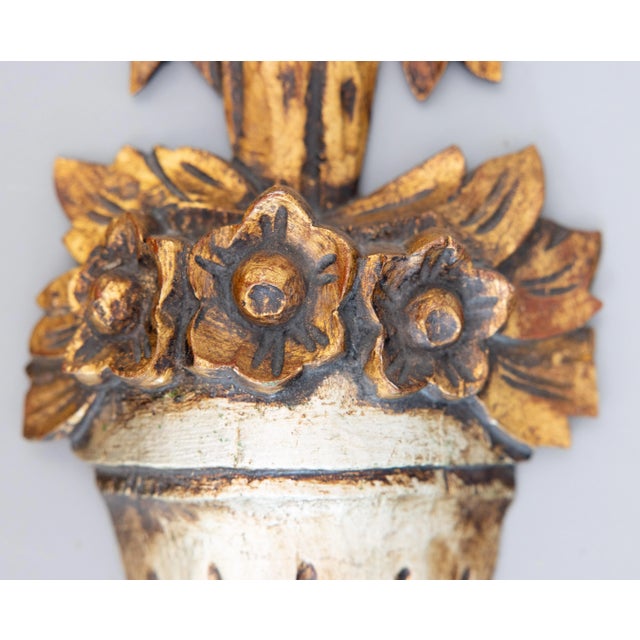 Large Vintage Italian Carved Giltwood Floral Bows Wall Swag Decoration For Sale - Image 4 of 8