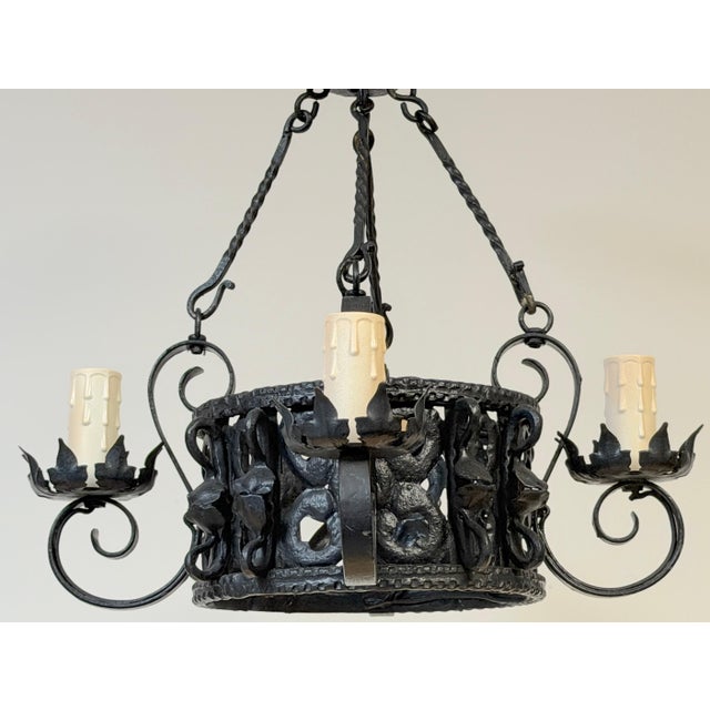 Addison Mizner Style Spanish Colonial Wrought Iron Four-Light Chandelier For Sale - Image 14 of 18