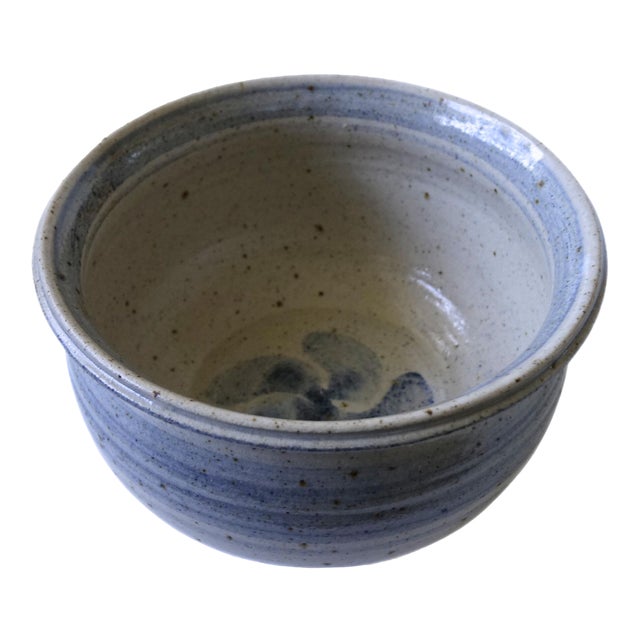 Vintage Handmade Beige-Blue Bowl by Paula F, Sweden For Sale