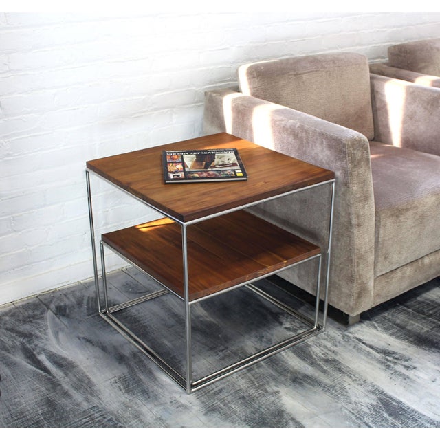 Mid-Century Modern Solid Stainless Steel Chrome Cube Nesting End Side Step Occasional Tables Set For Sale - Image 3 of 10