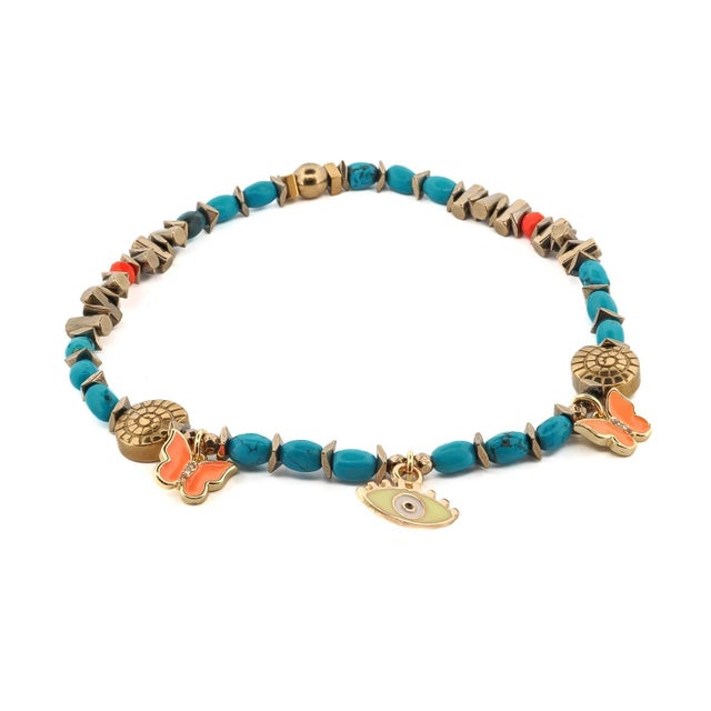 Evil Eye & Butterfly Sunset Glow Beaded Anklet For Sale In Miami - Image 6 of 6