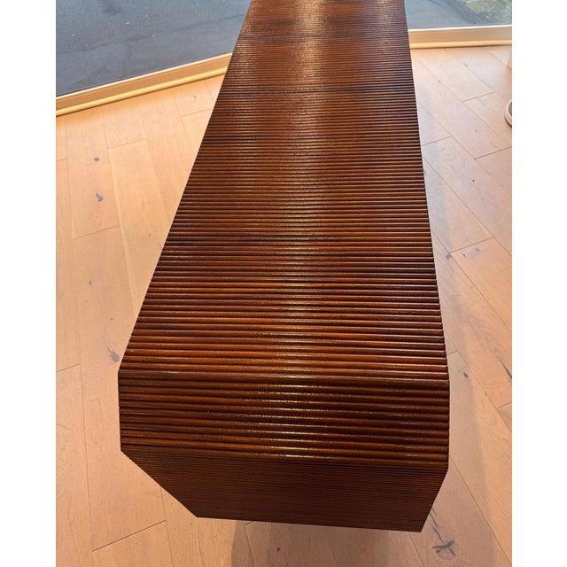 Brown Large Vintage Italian Walnut Sideboard with Pencil Reed and Curved Waterfall Edges, 1960s For Sale - Image 8 of 12