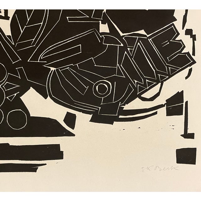 Modern 1951 Gustav Beck Fish and Fruit Bowl Still Life Linocut For Sale - Image 3 of 4