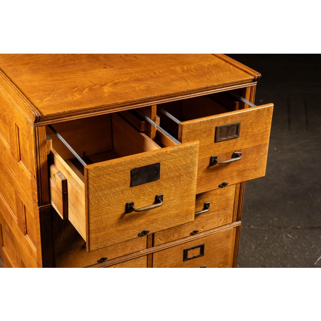 Early 20th Century Quartersawn Oak Three-Section Modular File Cabinet For Sale - Image 12 of 14