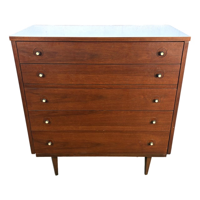 Mid 20th Century Modern Five-Drawer Walnut Dresser With Laminate Top For Sale