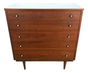 Mid 20th Century Modern Five-Drawer Walnut Dresser With Laminate Top