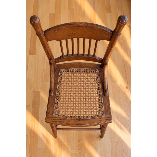 Antique Oak Child’s Youth Table Chair With Cane Seat, Circa 1900 For Sale - Image 4 of 8