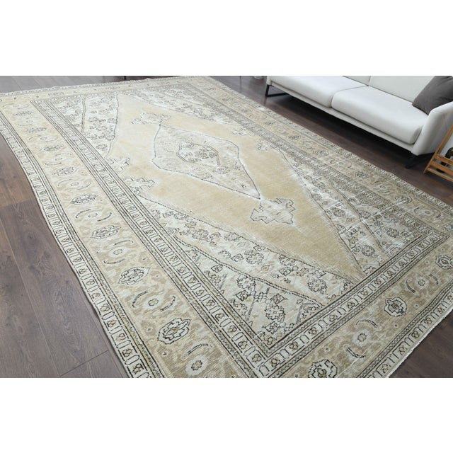 1970s Vintage Persian Handmade Wool Cotton Beige Area Rug For Sale - Image 4 of 11