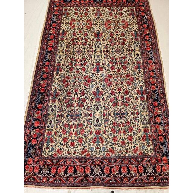 Persian Vintage Persian Bidjar Area Rug, Handwoven All Over Floral Pattern, Yellow & Red, 5’ X 9’ For Sale - Image 3 of 11