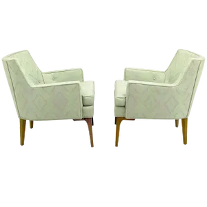 Barrel-Back Club Chairs in Ikat Upholstery - a Pair