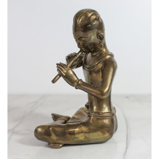 Vintage Solid Brass Thai Musician Snake Charmer Figurine For Sale In Milwaukee - Image 6 of 10
