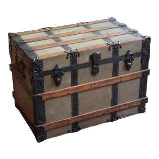 Large 19th Century Antique Wood & Canvas Steamer Trunk For Sale