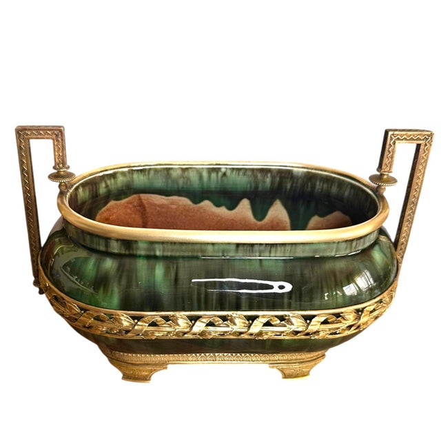 1910s Paul Milet Sèvres Green Flambé Jardiniere With Neoclassical Ormolu Mounts For Sale - Image 9 of 12