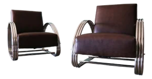 Vintage Pair of Ralph Lauren Hudson St Lounge Chairs in Leather and Stainless Steel