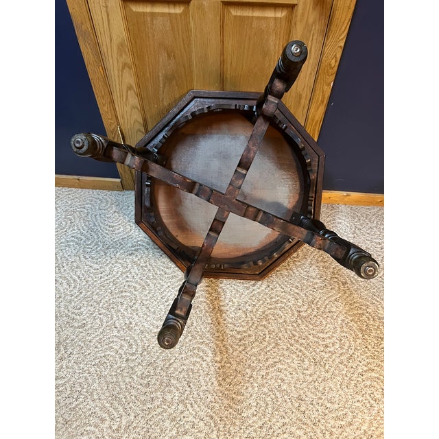 Antique Victorian Octagonal Mahogany Side/Parlor Table With Carved Apron & Turned Legs, Circa 1890 For Sale - Image 4 of 7