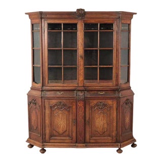 Dutch Baroque Inlaid Oak Glass Display Cabinet For Sale