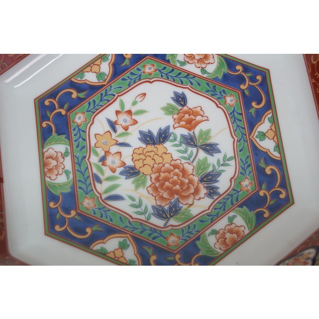 1982 Japanese Mann McMlxxxii Imari Octagonal Serving Platter & Bowl 12" For Sale - Image 9 of 15