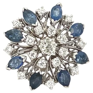 Mid-Century Marquise Sapphire and Diamond Cocktail Ring in 18K White Gold