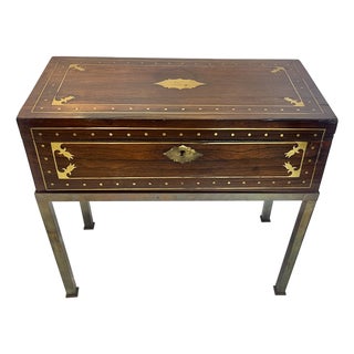 English Campaign Walnut Travel Lap Desk on Stand For Sale