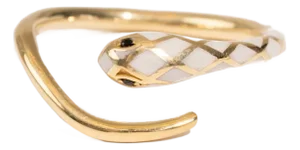 White Enamel Gold Snake Ring, Size 8