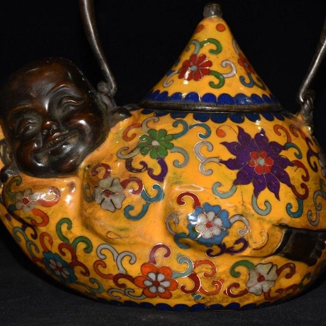 Late 19th Century Late 19th Century Cloisonné Enamel Maitreya Buddha Ewer, 1.36kg For Sale - Image 5 of 8