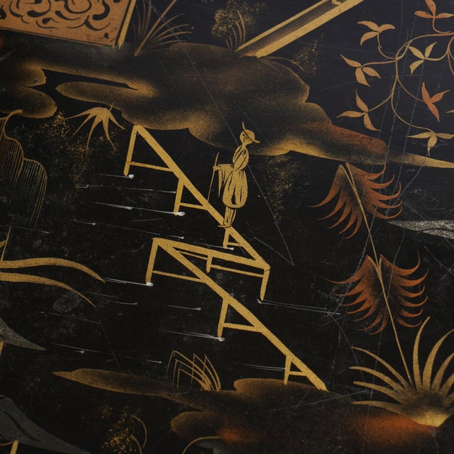 Early 19th Century English Chinoiserie Rolled Rim Tole Tray, C. 1830 For Sale - Image 5 of 14